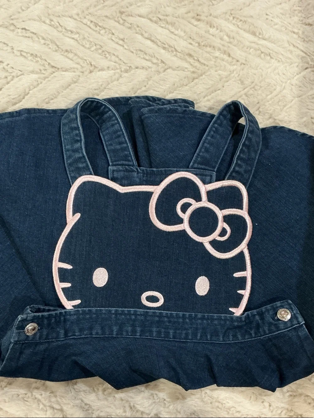 Hello Kitty Denim Pinafore Jumper Skirt with Grey Polka Dot Tee